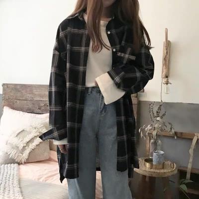 China QUICK DRY Outwear plaid shirts long sleeve black and white striped shirt loose chic plus size women's shirts for sale