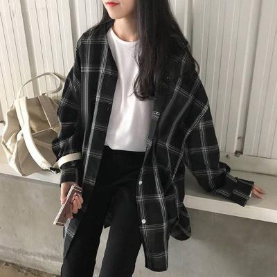 China Spring QUICK DRY Casual Women's Plaid Long Sleeve Sunscreen Chic Loose Plaid Shirts For Women for sale