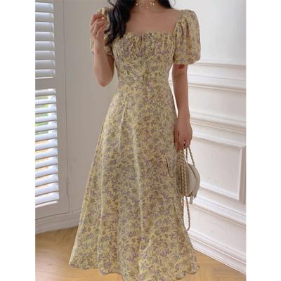 China Anti-wrinkle 2022 spring summer ladies floral print sexy dress elegant women short sleeve casual outfits for sale