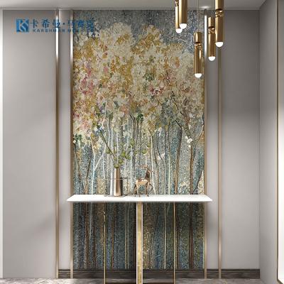 China Modern Handmade Multicolored Flower Pattern Wall Tiles Mosaic Art Mural Art Glass Mosaic Mural Diy Pattern Mural Mosaic Tile for sale