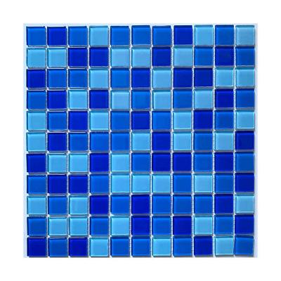 China Parquet Modern Style  Square Mixed Color Blue Swimming Pool Glass Mosaic for sale