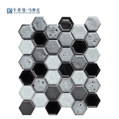 China Parquet Factory Wholesale Modern White Mixed Colors Hexagonal Ceramic Mosaic Backsplash Wall Tile Mosaic for sale