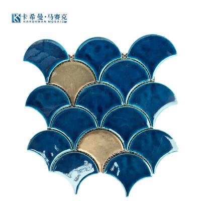 China Parquet Wholesale Fish Scale Blue Color Mosaico Ice Crackle Swimming Pool Decorative Moroccan Tiles For Hotel Project for sale