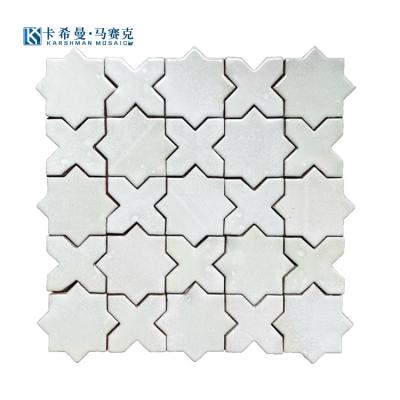 China Modern Artistic Star Cross Kiln Glazed Porcelain Mosaic Accent Back Splash Wall Kitchen Bathroom Ceramic Mosaic Tile White for sale