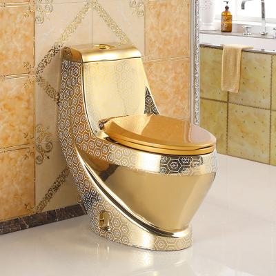 China Double-Flow Floor Mounted High Quality Gold and Silver Color Ceramic Siphonic P-trap One-Piece Washdown Toilet for sale