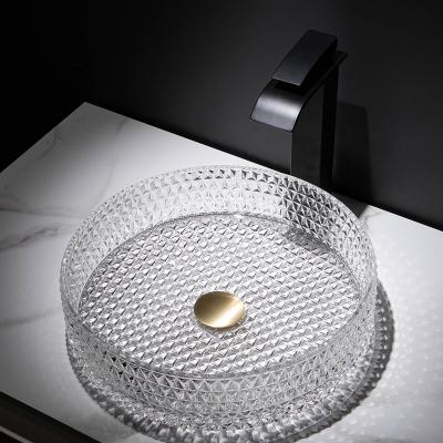 China Contemporary Round Tempered Glass Lavatory Bathroom Sink for sale