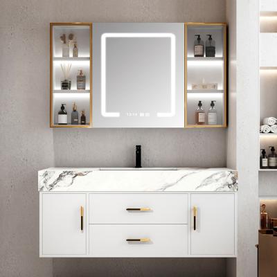 China Contemporary Wall Mounted Plywood Slate Countertop Smart Mirror Cabinet Bathroom Vanity for sale