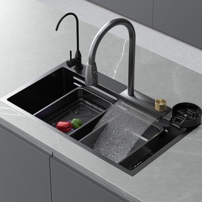 China With Faucet Undermount Bowl Stainless Steel Single Waterfall Faucet Kitchen Sink With Cup Joint for sale