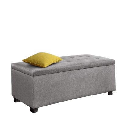 China (Other) Modern Bedroom New Living Room Ottoman Gray Canvas Bench Adjustable Mass Production Hinged Storage Bench for sale