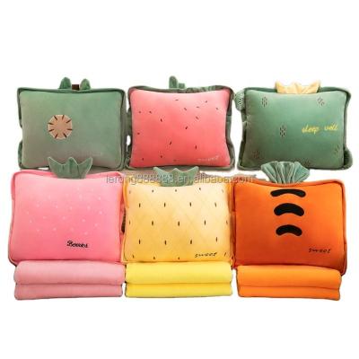 China Fasion square fruit air conditioner plush toy fruit series nap student blanket can be customized air-conditioned blanket for sale