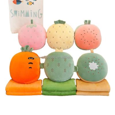 China New round home decoration fruit air conditioner covered plush toy fruit series student blanket can be customized LOGO for sale