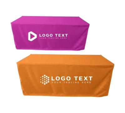 China Custom 100% Crinkle Resistant Polyester Fabric Logo Design Table Cover Custom Fitted Table Cloth For Trade Show for sale