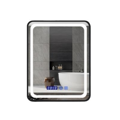 China Hotel Bathroom Decoration Mirror Waterproof Luminous Magnifying Smart Magnifying Bathroom Led Bathroom Vanity Mirror With Time Display for sale