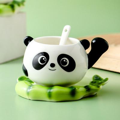 China High Quality Viable Panda Porcelain Cup With Saucer Cartoon Spoon For Coffee Or Tea Tableware Creative Gift For Panda Lover for sale