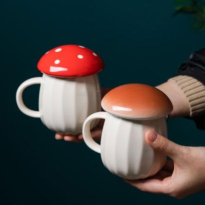 China Creative Hot Sale Viable Mushroom Cute Mug With Lid Coffee Tea Milk Mugs Home Office Ceramic Drinkware Lovely Gift For Daughter Mother for sale