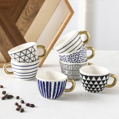 China Viable Hot Selling Ceramic Mugs Creative Handmade Irregular Espresso With Gold Handle Small Cute Coffee Tea Cups Home Drinkware for sale