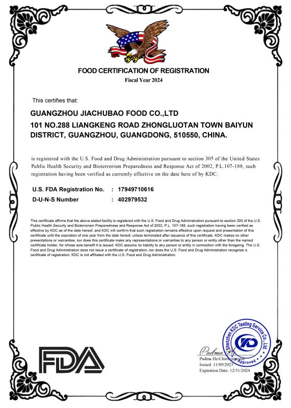 FDA - Guangzhou Jiachubao Food Co., Ltd.