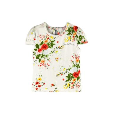 China New Breathable Organic Cotton 2 To 7 Years Spring Summer Girls Fashion Casual Soft Print Round Neck Sweater Girls Short Sleeves for sale