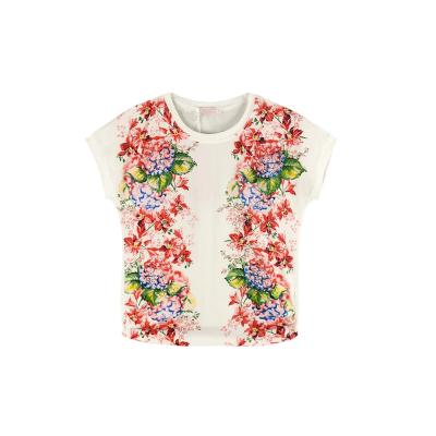 China Factory New Anti-pilling Cotton Organic Floral Printing Round Neck Buckle Summer Casual 5 To 10 Year Girl Short Sleeve for sale