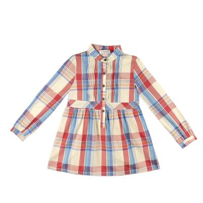 China Autumn Button Up Girls Boutique Factory Wholesale Lapel Anti-pilling Plaid Long Sleeve Cotton Tops Shirts for sale