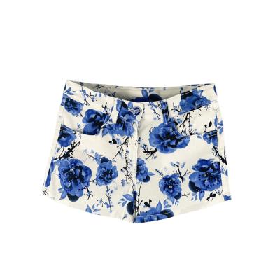 China Factory New Design Button Flower Printing Fashion Breathable Style Factory New Casual Wide Leg Girls Shorts for sale