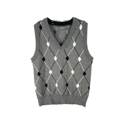 China Wholesale Viable High Quality V-Neck Diamond Grid Gray Cotton Cotton Vest Neutral Vest for sale