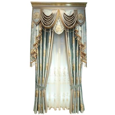 China Blackout High Grade European Embossed Jacquard Finished Custom Curtain Living Room Bedroom Floor Shading Full Curtain for sale