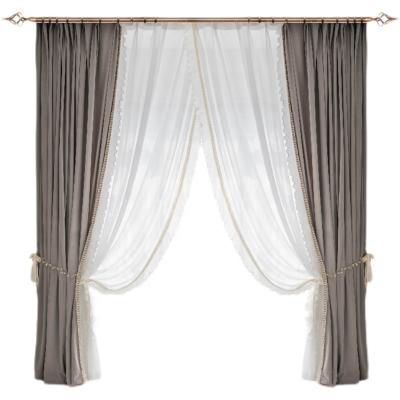 China Luxury retro fireproof French light high-grade gray velvet non down stitching lace curtain living room soft romantic bedroom for sale