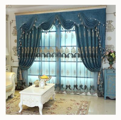 China European Luxury Blackout Window Double Layer Chenille Fabric Valance Embroidery Living Room Curtain for sale