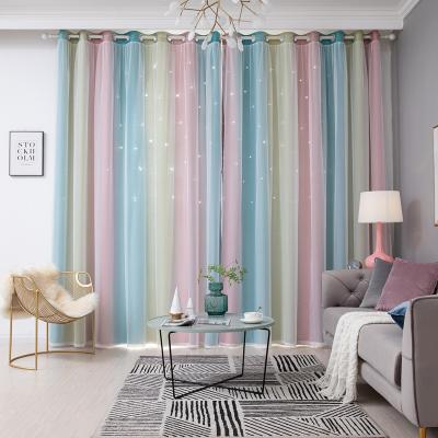 China Blackout 2 Panels Rainbow Color Hollow Star Patterned Kids Girls Bedroom Blackout Window Curtains Ready Made For Living Room for sale