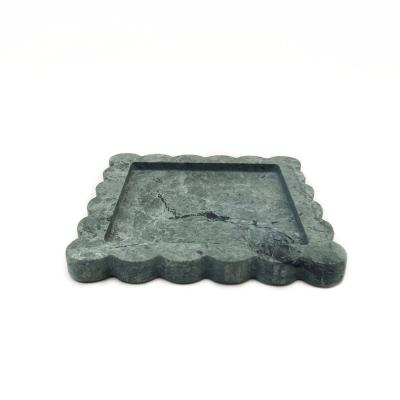 China New Design Modern Green Marble Square Chunky Scalloped Edge Tray Box Tray Marble Square Tray for sale