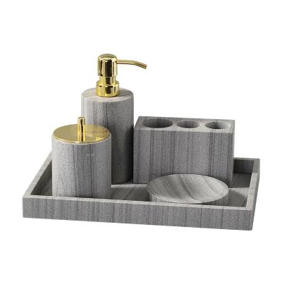 China Sustainable Custom light luxury marble bathroom wash suite hotel bathroom brushing cup five-piece set for sale