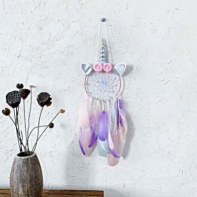 China Factory supply minimalist unicorn face led dream catcher for girls and kids gifts macrame dreamcatcher for sale