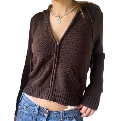 China Regular Color Pure Wool Full Zipper Sweaters Anti Wrinkle Anti-pilling Promotion Women's Hooded Sweater Jacket For Women for sale