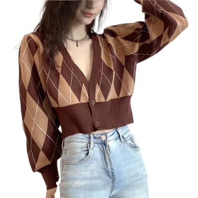 China Limited Women's Anti-pilling Sweaters Alpaca Sweater Full Diamond Plaid Aztec Cardigan Loose Sweater Anti-Shrink Breathable For Women for sale