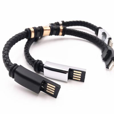 China 2.4A Charging Outdoor Portable Leather Charger Data Wristband Mini Micro USB Cable Sync Charging Cord For Type-C Phone Android Cable for sale