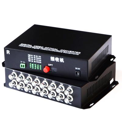 China 16 Channel Fiber Optic Converter 16V1D Fiber Optic Transmitter and Receiver 16CH +RS485 Audio Video 16CH Data Converter+RS485 for sale