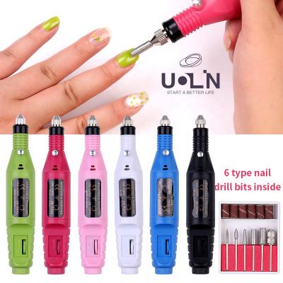 China Hot Sale 6 Colors Nail Beauty Wholesale Mini Nail Drill Pen Grinder Machine Portable Electric Nail File Manicure Machine Drill Bite Set for sale