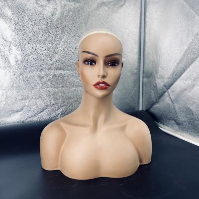 China Wig Hair Stand PVC Mannequin Head With Female Shoulders For Wig Display Realistic African American Mannequins Head Mannequins Head And Bust for sale