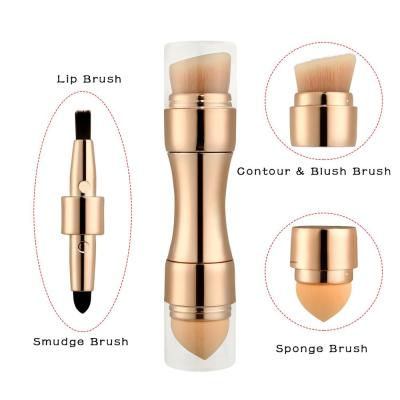 China custom gold skin-friendly logo travel Rose Gold Makeup Brush Separable 4 in 1 brush private label cosmeticmakeup mini brush set for sale