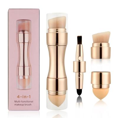 China 2022 Skin-Friendly New Style For Travel Gold / Rose Gold Double Side Makeup Brushes Retractable 4 In 1 Mini Makeup Brush Set Private Label for sale