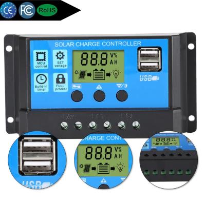 China USB 5V LCD Display Charging Controller MPPT Dual Charger Controller 12V 24V 10A 20A 30A 40A 50A Solar Panel Battery Solar Regulator Controller for sale