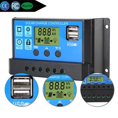 China Solar Charger Controller PWM Charge Controller 12V/24V Rated Voltage 10A 20A 30A 40A 50A 60A LCD Display Solar Panel Controller for sale