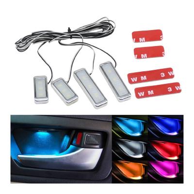 China 4pcs Universal Car LED Interior Decorative Lamp Atmosphere Door Armrest Handle Bowl Door Light Universal Auto Interior Ambient Light for sale