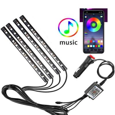 China 4pcs 48LED Universal Car RGB USB LED Strip Light Mobile APP Control LED With Rhythm Remote Voice Control Lamp for sale