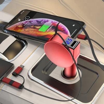 China Mobile Phone Car Charger For Phone iPhone Android Micro USB Type C Cable Portable Usb Cable With Multi Function Telescopic Cable for sale