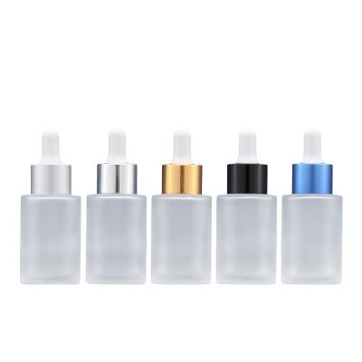 China Cosmetic Essential Oil Empty Flat Shoulder Cylinder Clear Frosted Glass Dropper Bottle For Serum Essential Oil 1oz 1oz 30ml 30ml for sale