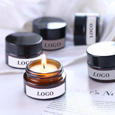 China Home Decoration Luxury 5ml 10ml 20ml 30ml 50ml 100ml 200ml 250ml 8oz Custom Recycled Small Amber Glass Black Lid Candle Jars For Candle Making for sale