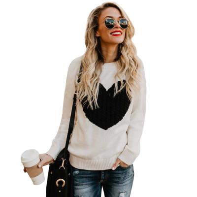 China Anti-Wrinkle Women Long Sleeve Round Neck Cute Hearts Pullover Cable Knit Sweaters for sale