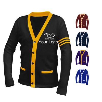 China Anti-Wrinkle 2022 Autumn Winter Customize Classic Men Long Sleeve Uniform Color Block Knit Sweater Button V-neck Unisex Cardigan Sweater for sale